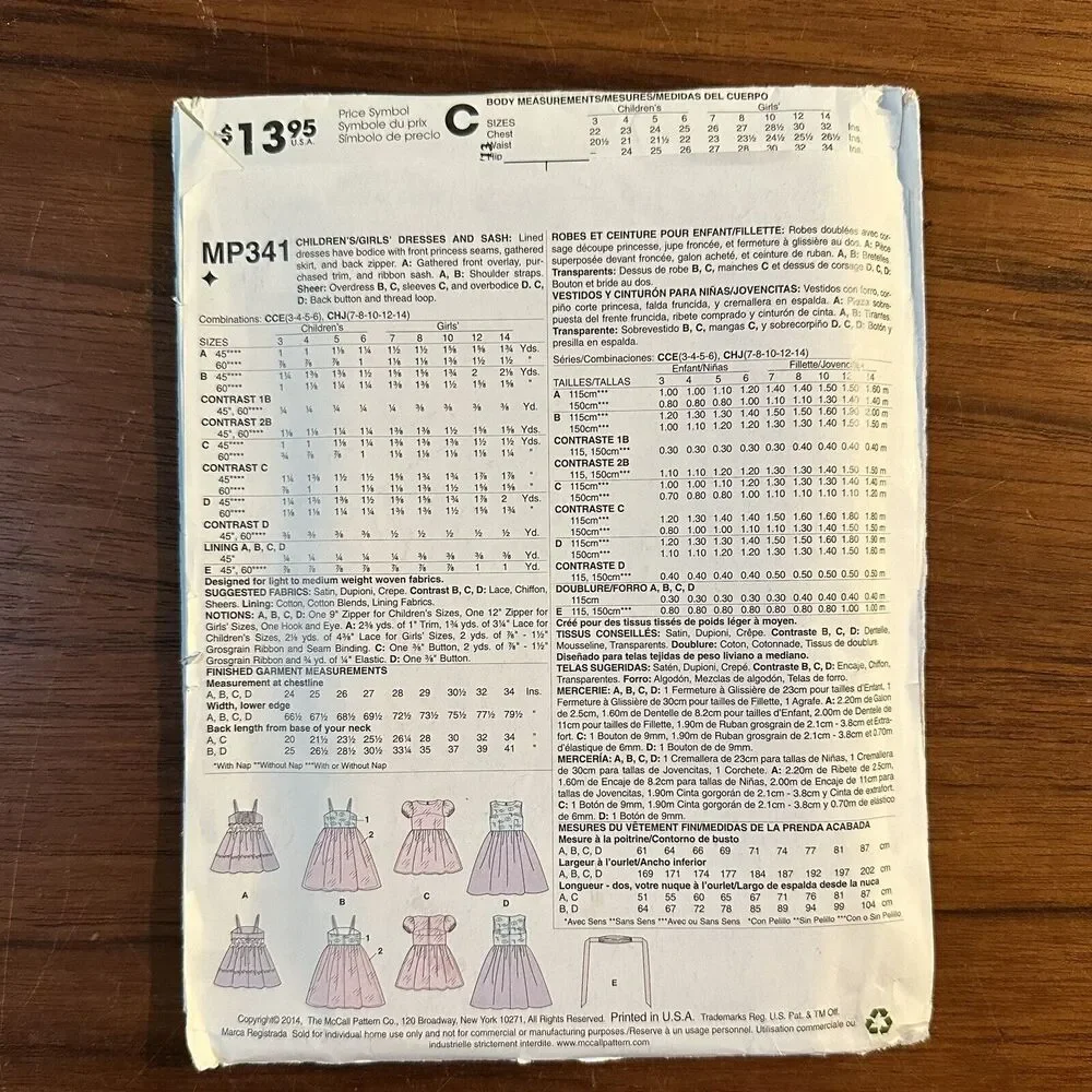 UNCUT MP341 McCALLS DRESS in 4 Styles & SASH GIRLS 7/8/10/12/14 Sundress